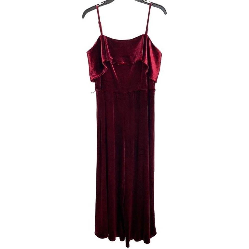 Avec Les Filles Sz 10 Cropped Velvet Jumpsuit Wine Red Boho Cocktail Ruffles